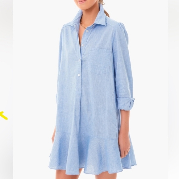 Tuckernuck Dresses & Skirts - Tuckernuck Blue Cotton Chambray Callahan ButtonDown Shirt Dress Ruffle Hem Small